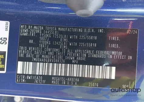 2024 Toyota Corolla Cross Xle из США, поврежденный, VIN 7MUDAABG8RV088326